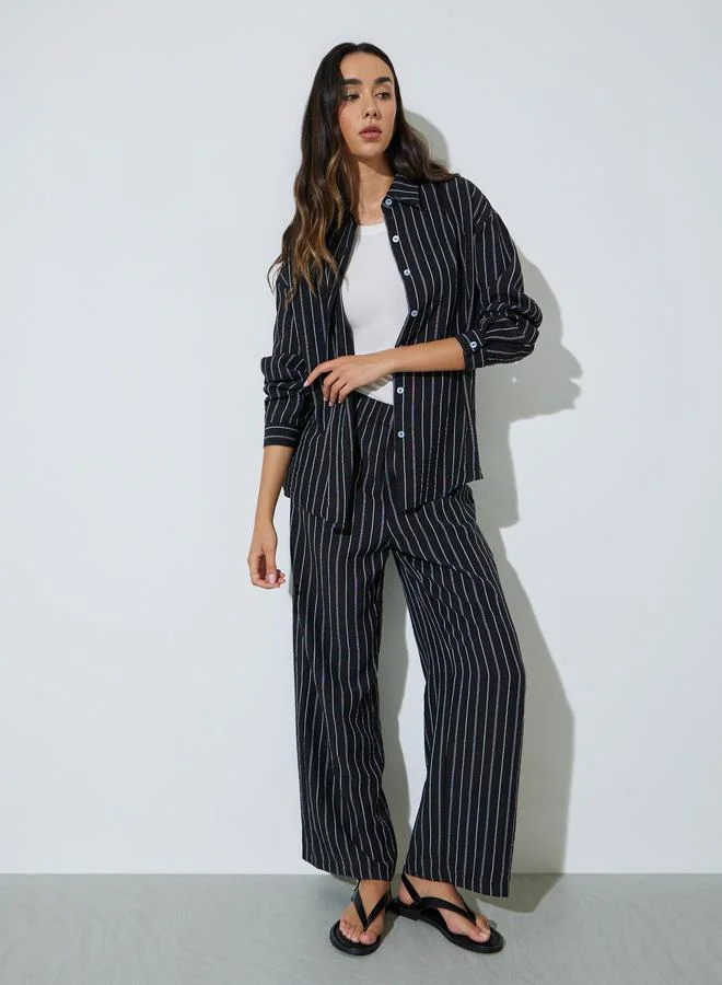 Styli Black Striped Shirt And Trousers Co-Ord Set