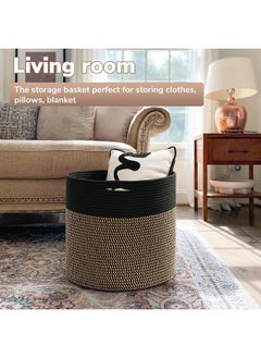 Goodpick Goodpick Woven Rope Storage Basket, Blanket Basket for Towel, Shoe, Clothes, Large Toy Storage for Playroom, Living Room, Nursery, Toy Bin, Black  - Image 2