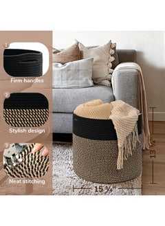 Goodpick Goodpick Woven Rope Storage Basket, Blanket Basket for Towel, Shoe, Clothes, Large Toy Storage for Playroom, Living Room, Nursery, Toy Bin, Black  - Image 3