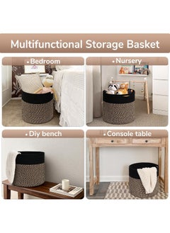 Goodpick Goodpick Woven Rope Storage Basket, Blanket Basket for Towel, Shoe, Clothes, Large Toy Storage for Playroom, Living Room, Nursery, Toy Bin, Black  - Image 4