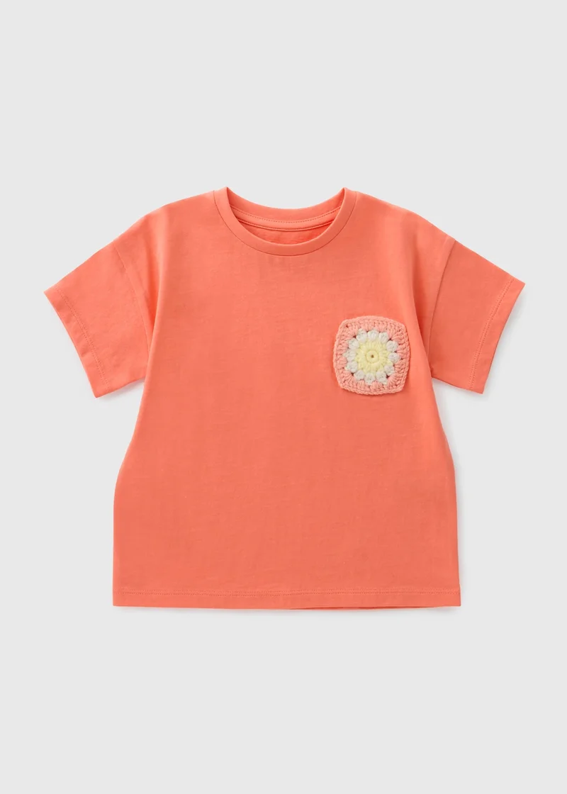 Matalan Girls Peach Crochet Pocket T-Shirt