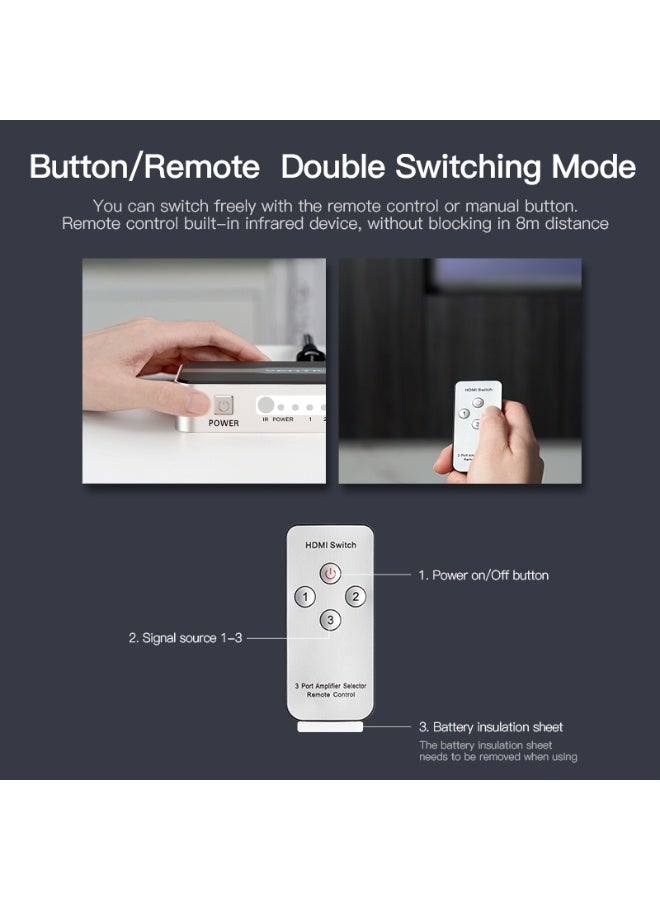 VENTION 3 In 1 Out HDMI Switcher With Audio Separation Gray Metal Type Model # AFJH0 - Image 5