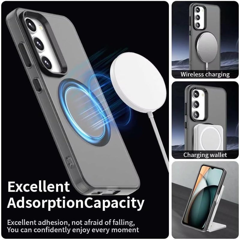 Elzzi Magnetic Case for Samsung Galaxy A56/A36 5G Cover, Compatible with MagSafe Slim Fit Shockproof Translucent Matte Hard PC Back Cover with Protective Bumper for Men & Women (Black) - Image 2