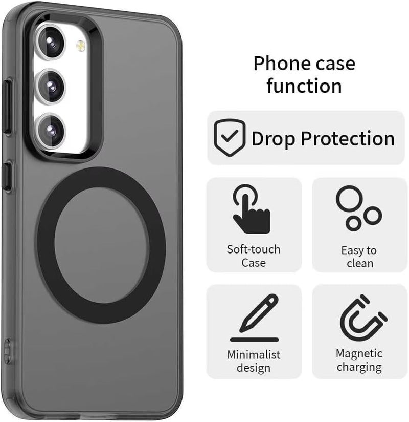 Elzzi Magnetic Case for Samsung Galaxy A56/A36 5G Cover, Compatible with MagSafe Slim Fit Shockproof Translucent Matte Hard PC Back Cover with Protective Bumper for Men & Women (Black) - Image 4