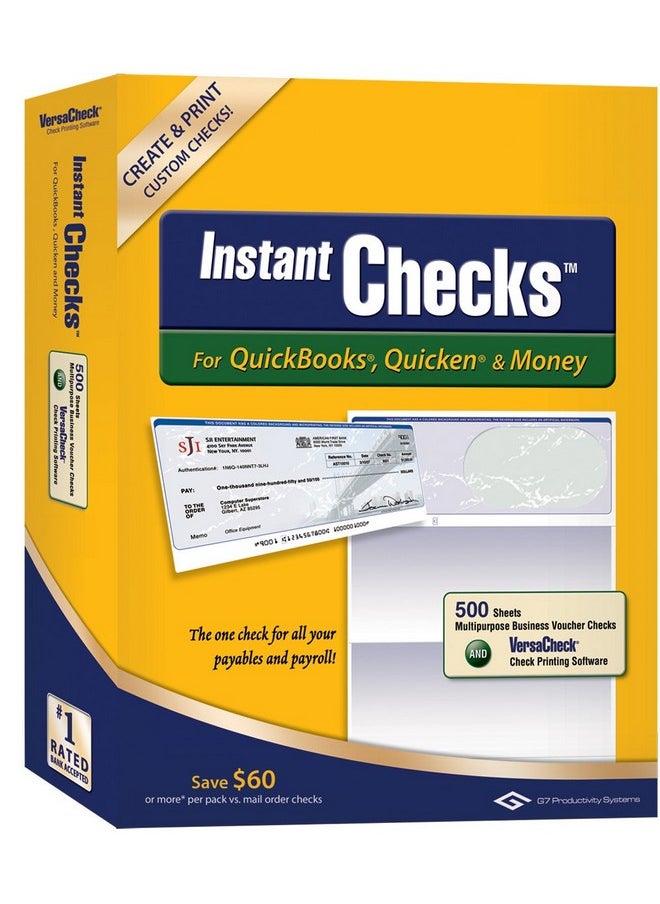 VersaCheck Instant Checks For Quickbooks Quicken & Money: Form 1000 Business Voucher Green Prestige 500Pk 