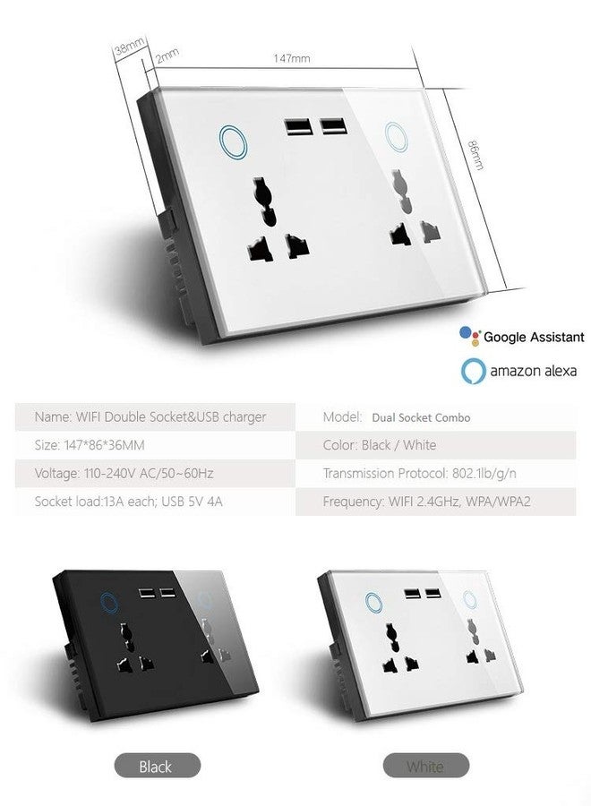 Protium Smart Touch Combo Switch, WiFi Switch Compatible with Alexa, Google Home, IFTTT & Smart life App (Dual Socket+ Dual USB, Black) - Image 4