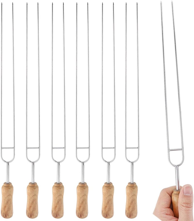 klarako Kebab Skewers Double Prong BBQ Skewers for Grilling Long Reusable Shish Kabob Stainless Steel Sticks Set 6pcs 15.8" - Image 1