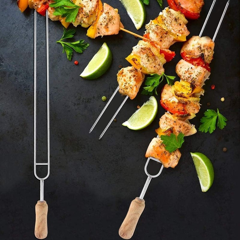 klarako Kebab Skewers Double Prong BBQ Skewers for Grilling Long Reusable Shish Kabob Stainless Steel Sticks Set 6pcs 15.8" - Image 2