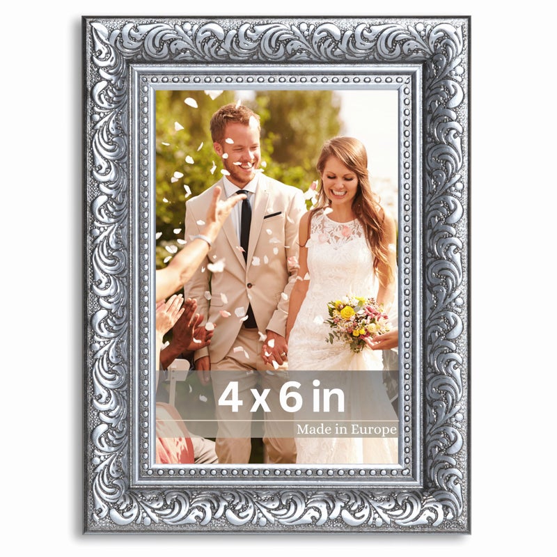 VictoR 4x6 Picture Frame Rubens Black Silver - Picture Frames 4x6 - with Shutterproof Acrylic Glass - Antique Frames - Black Frame 4 by 6 - Image 1