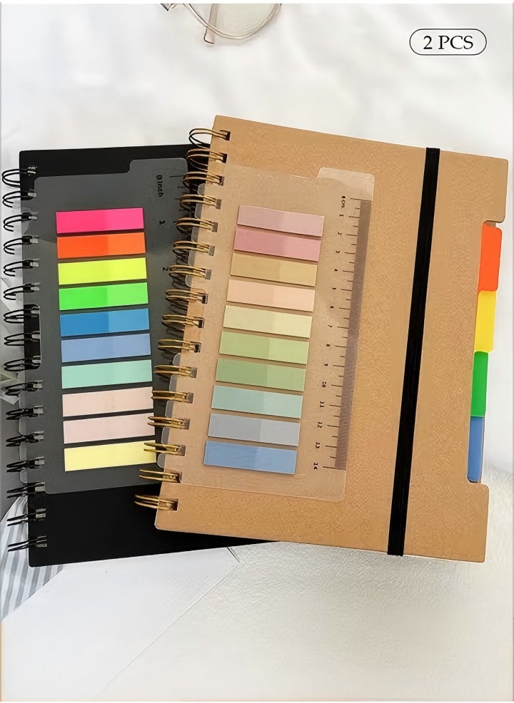 DUNISO 2 Pcs Spiral Notebook For Work, Hardcover Notebooks, College Ruled With Dividers Tabs Bound Journal, For School Office Supplies Note Taking, 15.9”x8.2”(Black/Brown)  - Image 1