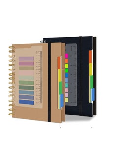 DUNISO 2 Pcs Spiral Notebook For Work, Hardcover Notebooks, College Ruled With Dividers Tabs Bound Journal, For School Office Supplies Note Taking, 15.9”x8.2”(Black/Brown)  - Image 1