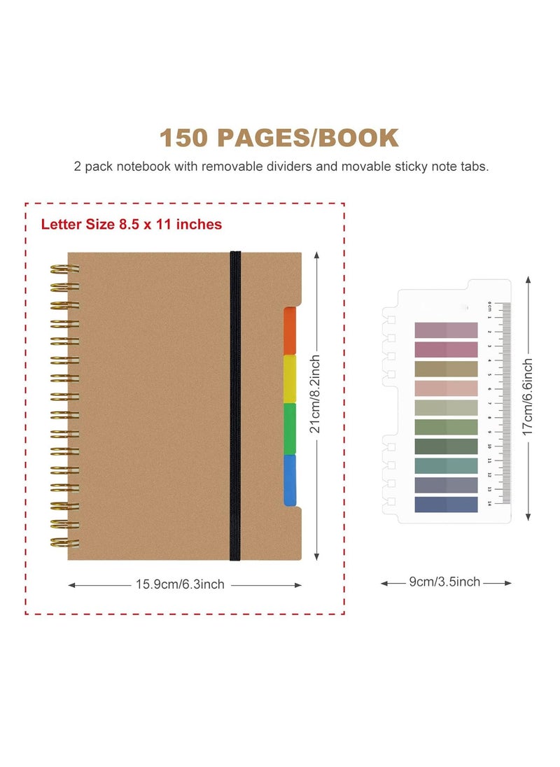 DUNISO 2 Pcs Spiral Notebook For Work, Hardcover Notebooks, College Ruled With Dividers Tabs Bound Journal, For School Office Supplies Note Taking, 15.9”x8.2”(Black/Brown)  - Image 4