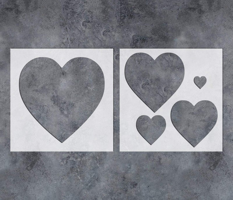 GSS Designs Heart Wall Stencil 2 Pack  Reusable Plastic Stencils for Painting on Wood Wall Home Decor Baby Kids Nursery 12x12Inch  Assorted Size Love Hearts