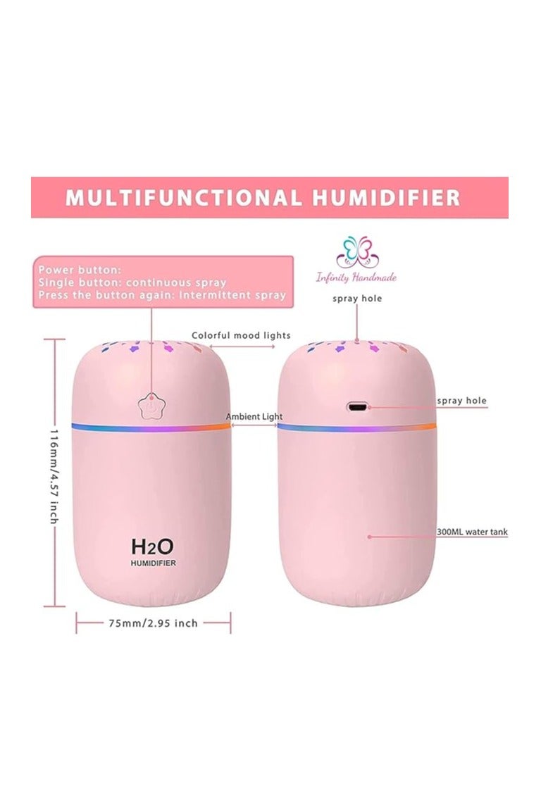 Enjoy a refreshing and calming atmosphere with the elegant groove-light design H2O diffuser, featuring a USB connection, in pink color. - Image 2