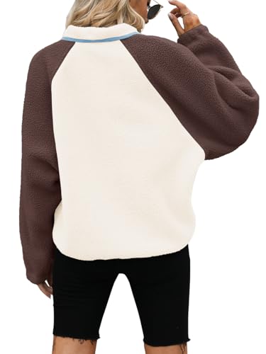 Yanekop Fleece Jacket Women Button Down Sherpa Jacket Christmas Sweaters Fuzzy Outerwear Cropped Jacket with Pockets(B Brown Light Blue,XS) - Image 4
