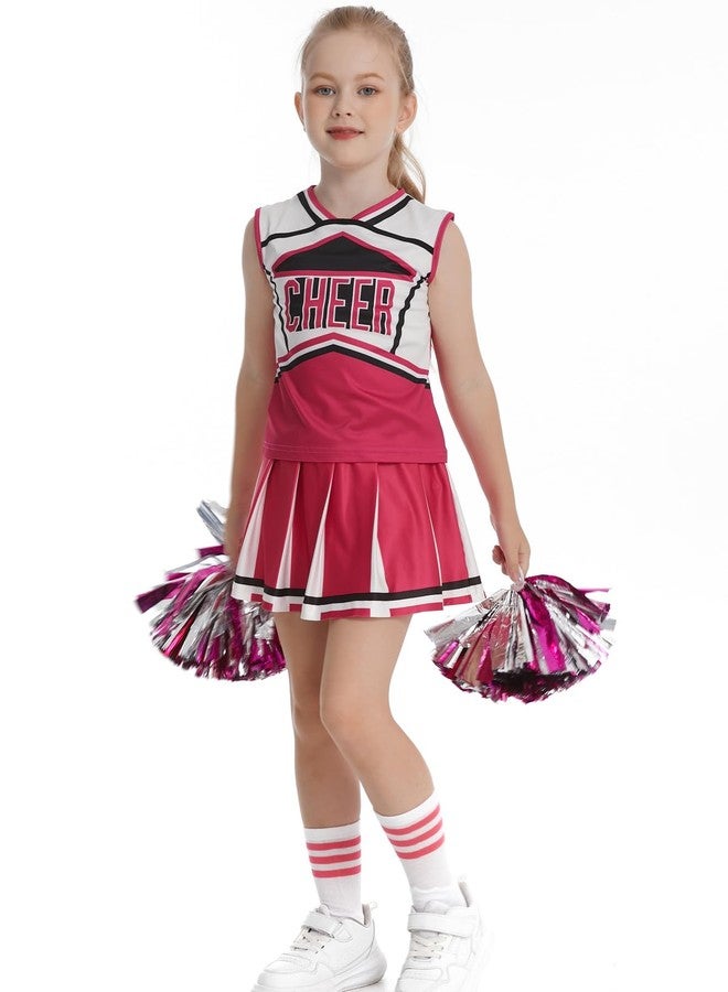 GRAJTCIN Cheerleader Outfit for Girls Cheer Uniform Cheerleading Costume Halloween Christmas Dress for 6-7 Years (130, Rose Red) - Image 3