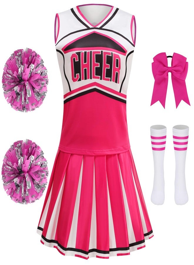 GRAJTCIN Cheerleader Outfit for Girls Cheer Uniform Cheerleading Costume Halloween Christmas Dress for 6-7 Years (130, Rose Red) - Image 1