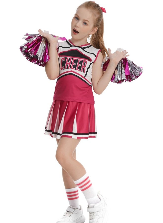 GRAJTCIN Cheerleader Outfit for Girls Cheer Uniform Cheerleading Costume Halloween Christmas Dress for 6-7 Years (130, Rose Red) - Image 2