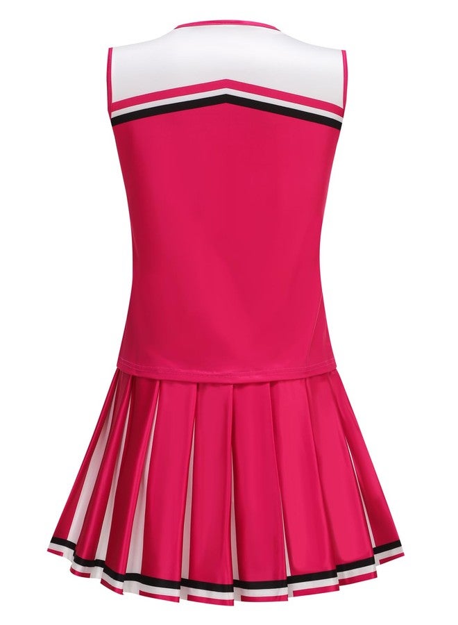 GRAJTCIN Cheerleader Outfit for Girls Cheer Uniform Cheerleading Costume Halloween Christmas Dress for 6-7 Years (130, Rose Red) - Image 5