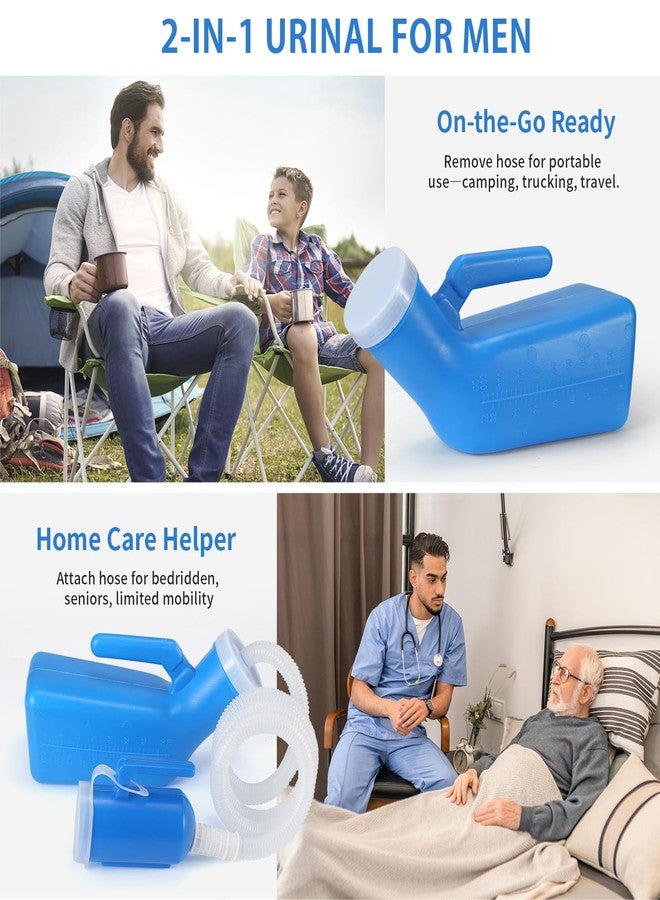 ONEDONE Portable Urinals for Men Spill Proof with Long Hose Travel Urinal for Kids Male Urinal Emergency Urinal Pee Bottle for Toddler Boys Men 33 OZ Urine Bottle for Camping Car Travel Blue - Image 2