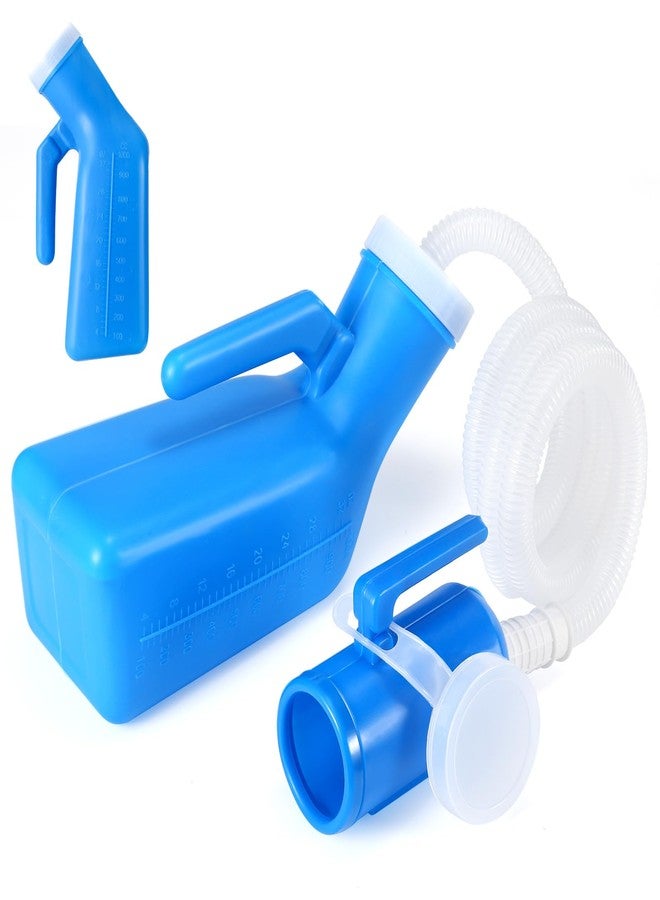 ONEDONE Portable Urinals for Men Spill Proof with Long Hose Travel Urinal for Kids Male Urinal Emergency Urinal Pee Bottle for Toddler Boys Men 33 OZ Urine Bottle for Camping Car Travel Blue - Image 1