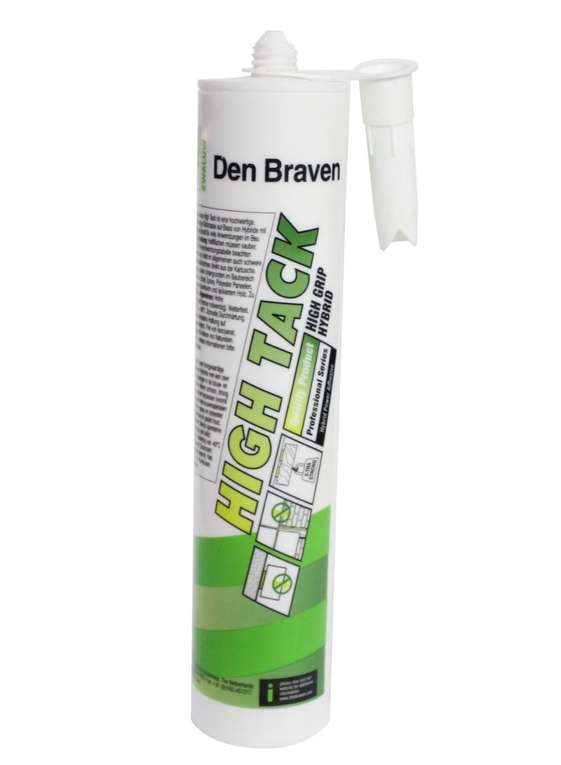 Den Braven High Tack White - Professional Adhesive of High Quality with Extremely High Initial Adhesion - Adheres Perfectly Without Primer to Even Wet Surfaces - Cartridge of 290 ml  - Image 1
