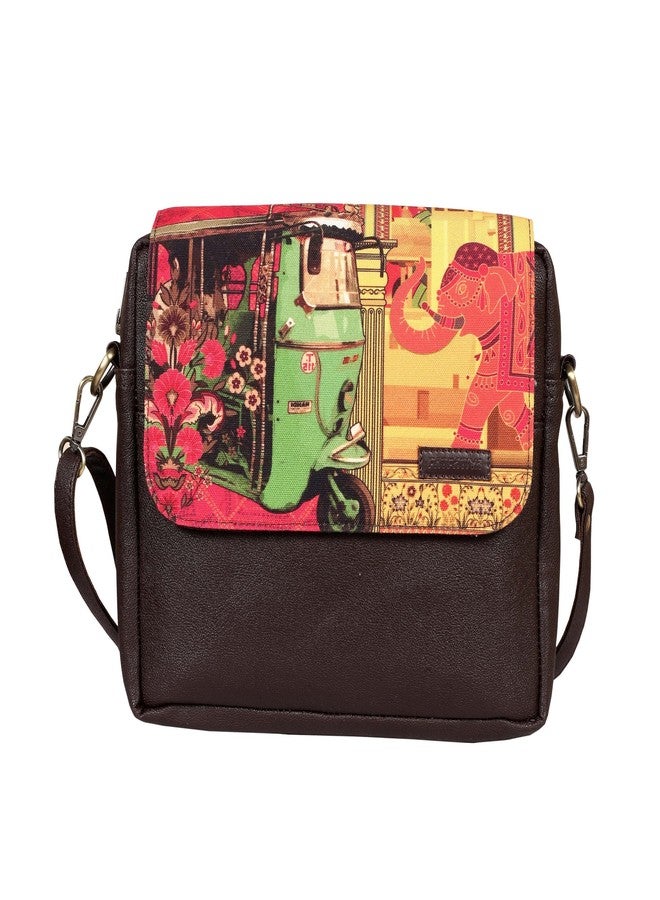 Fatfatiya Auto Rickshaw, Elephant & Floral Art Sling Bag - Vibrant, Cultural & Handcrafted | Vegan Leather - Image 1