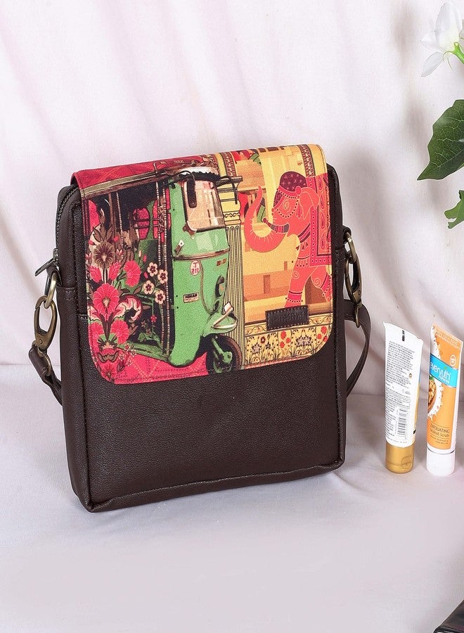 Fatfatiya Auto Rickshaw, Elephant & Floral Art Sling Bag - Vibrant, Cultural & Handcrafted | Vegan Leather - Image 3