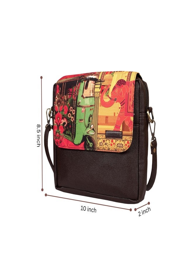 Fatfatiya Auto Rickshaw, Elephant & Floral Art Sling Bag - Vibrant, Cultural & Handcrafted | Vegan Leather - Image 4