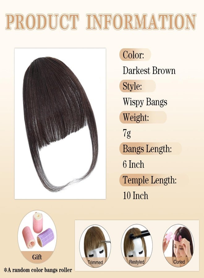 NAYOO Bangs Hair Clip- Darkest Brown Fake Bangs 100% Real Human Hair Extensions Wispy Bangs for Women Fringe with Temples Hairpieces Curved Bangs for Daily Wear (2# darkest brown, Wispy Bangs) - Image 3