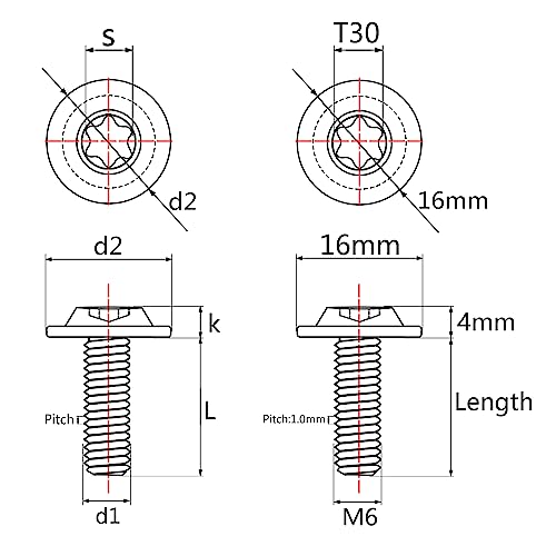 Wanyifa Titanium Torx Head M6 x15 20mm Bolt Screw for Bicycle Motorcycle Car Modification Pack of 6 (Fire Burning Blue, M6x20mm) - Image 2