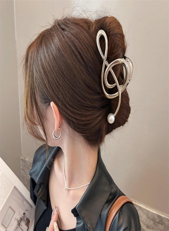 Jacnkb Music Note Hair Clips Metal Music Note Hair Claw Clips Musical Score Hair Claws With Pearl Large Clef Claw Clip Strong Hold Nonslip Hair Jaw Clip for Thin Thick Hair Stylish Hair Accessories for Women - Image 2