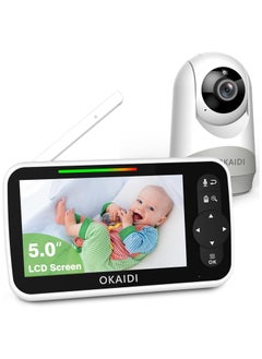 Okaidi OKAIDI Baby Monitor with Camera and Audio, 5" Large Screen with 30-Hour Battery, 1000ft Range Video Baby Monitor, Remote Pan-Tilt-Zoom Baby Monitor No WiFi, Night Vision, VOX, 2-Way Talk, 8 Lullabies  - Image 1