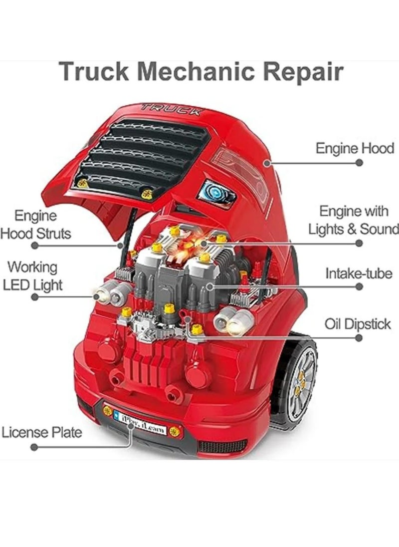 Generic - Motor Mechanic Engine Repair Toy Kids Big Truck Head Auto Service Fix Car Station Premium Take Apart Workshop Playset With Lights Sounds - Image 1