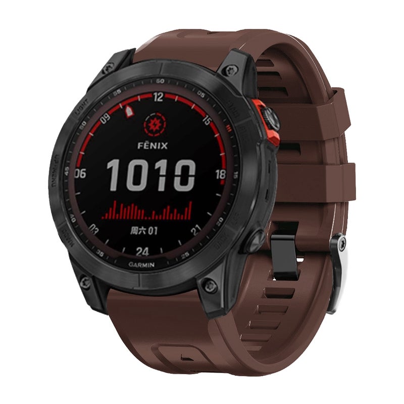 S-TOP For Garmin Forerunner 965 / 955 / 945 / 935 Screw Black Steel Buckle Silicone Watch Band(Brown) - Image 1