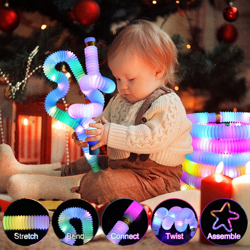 LITFP Light Up Glow Sticks Fidget Pop Tubes, 24 Pack Glow in The Dark Party Supplies Toddler Sensory Toys, Glow Stick Thanksgiving Christmas Party Favors Party Pack Gifts for Kids - Image 5