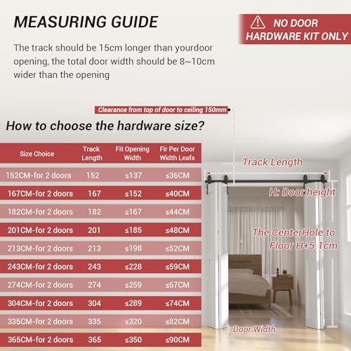 CCJH 6.6FT/80'' Bi-Folding Barn Door Hardware Sliding Track kit Heavy Duty for 4 Doors No Wood Door Hardwware Only - Image 5