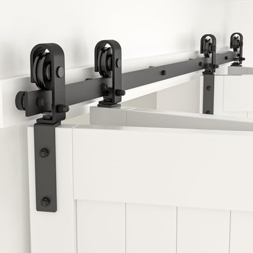 CCJH 6.6FT/80'' Bi-Folding Barn Door Hardware Sliding Track kit Heavy Duty for 4 Doors No Wood Door Hardwware Only - Image 1