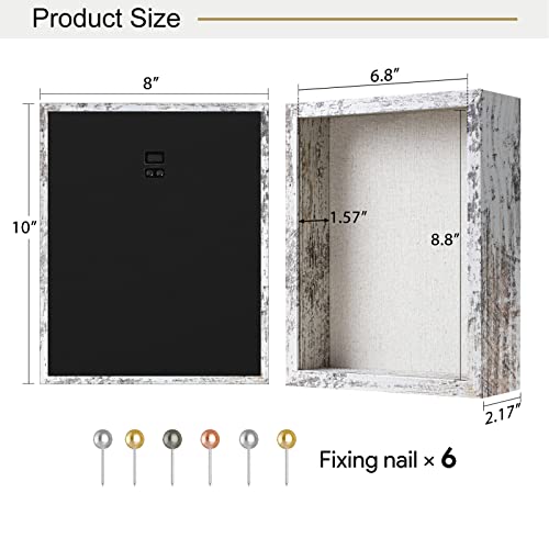 Califortree Outside 8x10 Shadow Box Frame with Linen Back - Real Glass, Push Pins Included, Sturdy Rustic Memory Display Case, Fits Photos or Items Under 6x8, Distressed White - Image 2