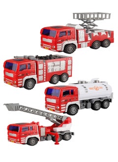 Inder 4 pcs Children's Fire Fighting Truck Toy Set Large Fall-Resistant Fire Rescue Fire Fleet Trucks Alloy Pull-Back High Simulation Traffic Toy Series for Boys Kids Children  - Image 1