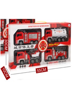 Inder 4 pcs Children's Fire Fighting Truck Toy Set Large Fall-Resistant Fire Rescue Fire Fleet Trucks Alloy Pull-Back High Simulation Traffic Toy Series for Boys Kids Children  - Image 4