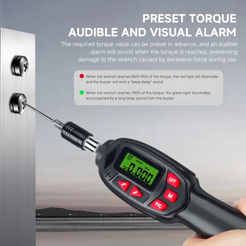 Naroote Digital Torque Screwdriver, Reversible Wrench Ergonomic Handle Bidirectional Ratchet 5 Torque Units, 2% High Measurement Accuracy, Track Peak Pre Modes for Gunsmithing (8BN) - Image 2