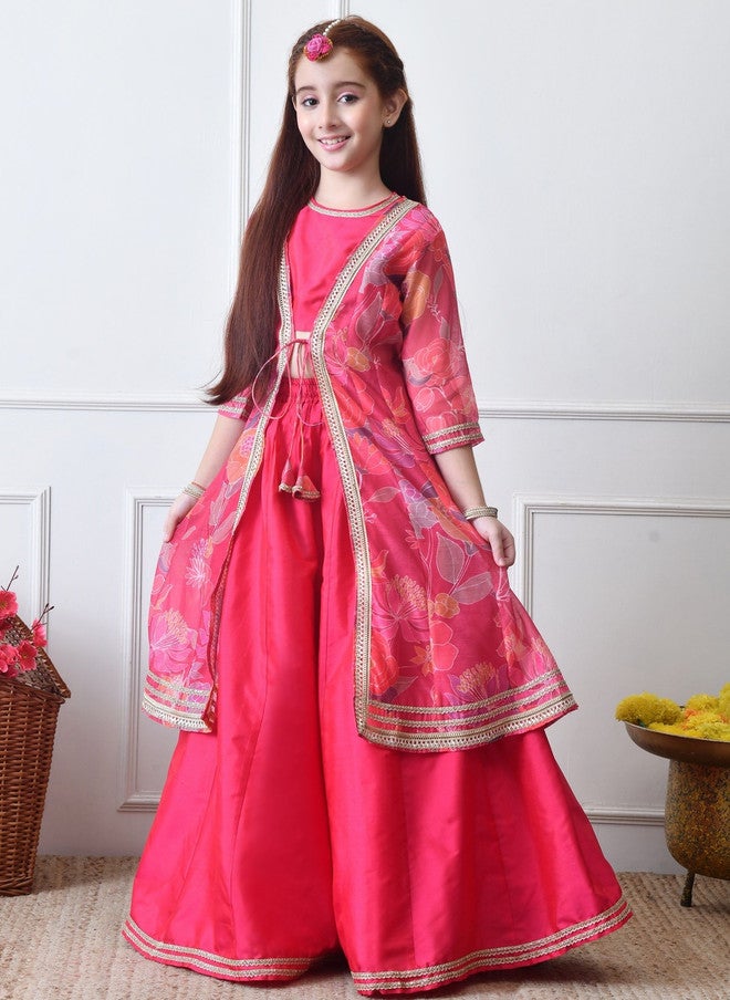 Indi-Loom Couture Girls Printed Round Neck Ready to Wear Lehenga Choli With Jacket - Image 3