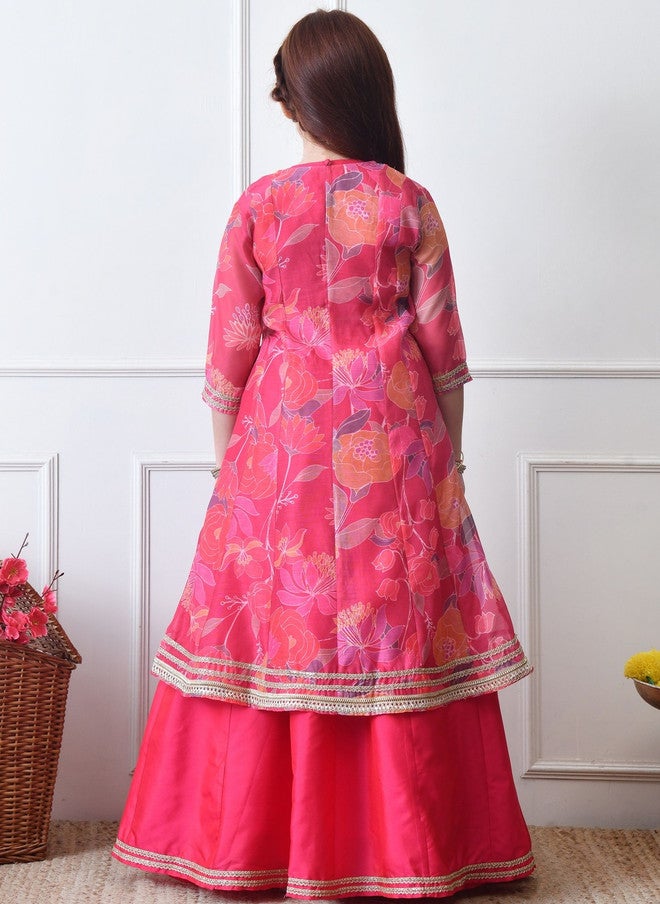 Indi-Loom Couture Girls Printed Round Neck Ready to Wear Lehenga Choli With Jacket - Image 2