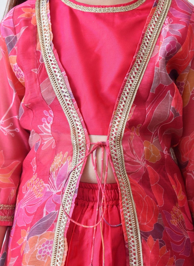Indi-Loom Couture Girls Printed Round Neck Ready to Wear Lehenga Choli With Jacket - Image 4