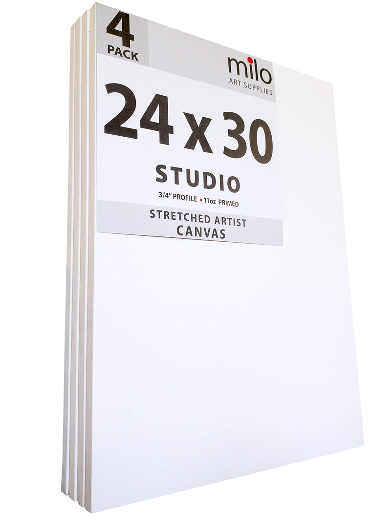 milo Pro Stretched Artist Canvas  24x30 inch  Pack of 4  34 inch Thick Studio Profile  Ready to Paint 11 oz Primed Heavy Duty Large Canvas Art Supplies for Painting