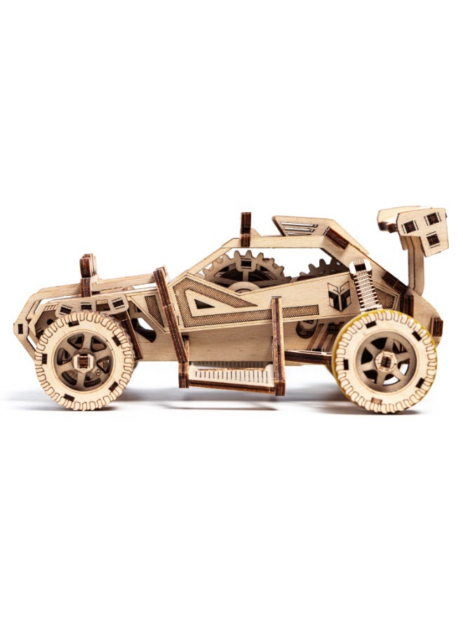 DROVO Wooden 3D Puzzle Buggies "Fury Road" – 2 DIY Off-Road Racing Models with Wind-Up Motor | Mechanical Mad Max Kit for Kids, Teens & Adults - Image 3