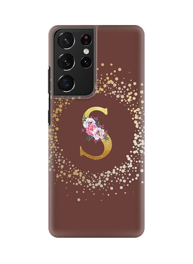 Stylizedd Monogram Slim Cover for Samsung Galaxy S21 Ultra 5G Case Custom Initials Letter Floral Pattern Snap Series Mobile Cover Matte Alphabet  - S (Brown) - Image 1
