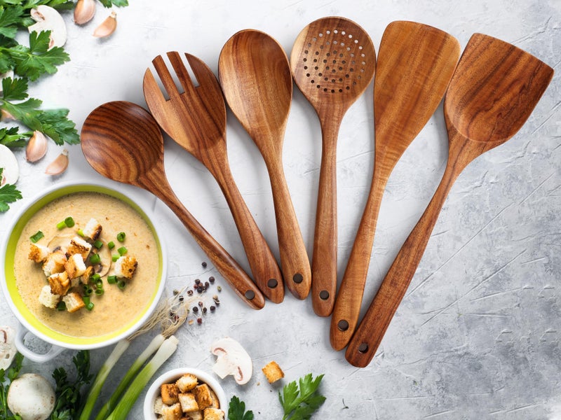 Zulay Kitchen 6-Piece Wooden Cooking Spoons Set â€“ Heat-Resistant, Smooth Teak Utensils with Comfort Grip â€“ Lightweight & Durable â€“ Easy to Clean, Perfect for Non-Stick Cookware - Image 2