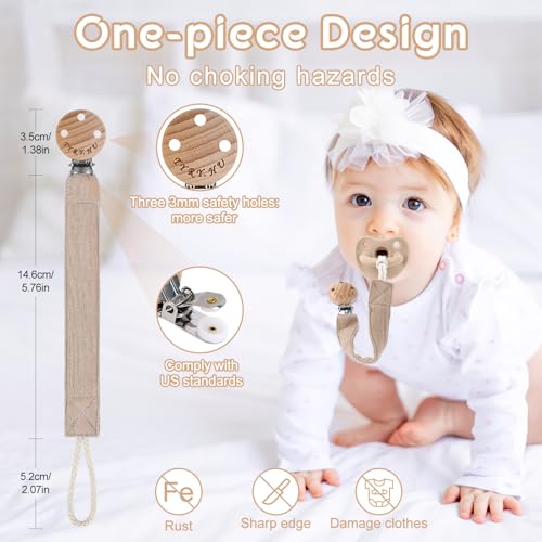 TYRY.HU Ribbon Pacifier Clip Holder,2 Pack Binky Paci Holder Clips, Pacifier Leash for Baby Boys and Girls, Soft Webbing Strap Universal Fits for Most Pacifier, Styles & Teethers Toys(Khaki,Grey) - Image 4